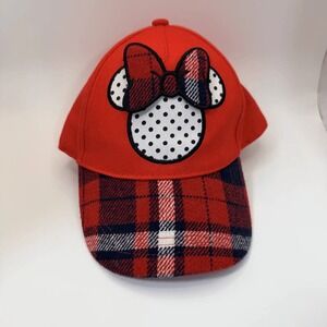Disney Minnie Mouse Red Plaid Cap Adjustable Hat Kids Fashion Headwear